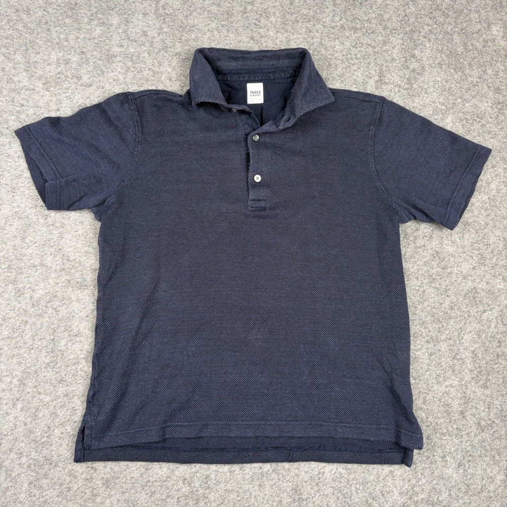 Takeo Kikuchi Polo Shirt Mens Size 2 Navy Blue Linen Blend Luxury Outdoor